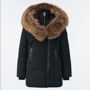 Mackage Black Puffer Jacket with Brown Fur Trim